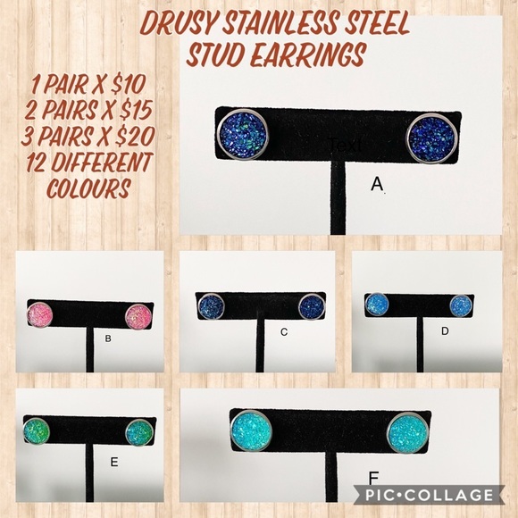 COPY - NEW Stainless Steel Druzy Stud Earrings - … - Picture 1 of 9